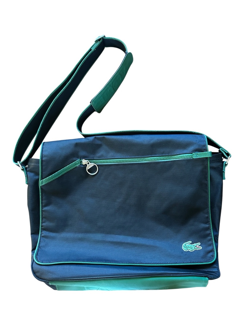 Like New Lacoste Black Messenger Bag with Green Trim